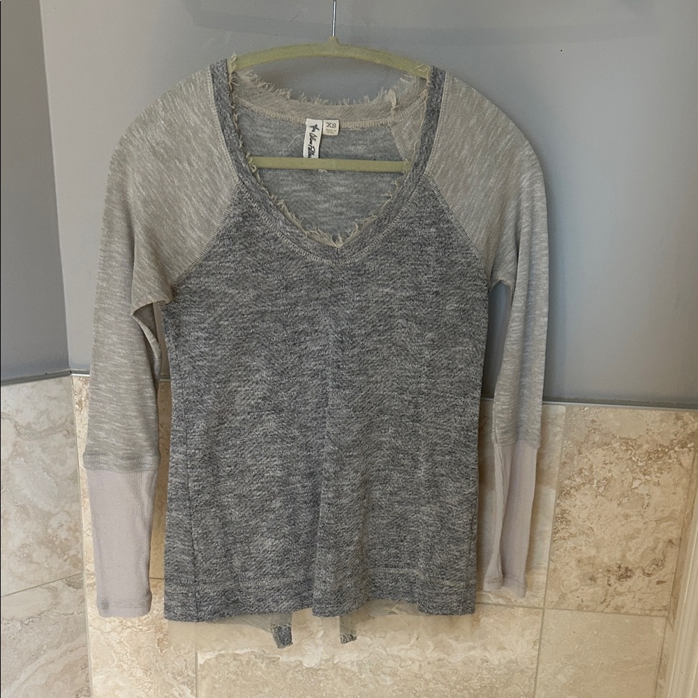 Altar'd State Gray and Cream V-Neck Top
